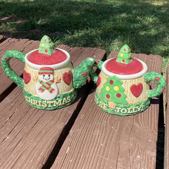 Vgt Fitz & Floyd Christmas Teapot Set Holiday Teapots Ceramic Tree Snowman Decor - Picture 3 of 6